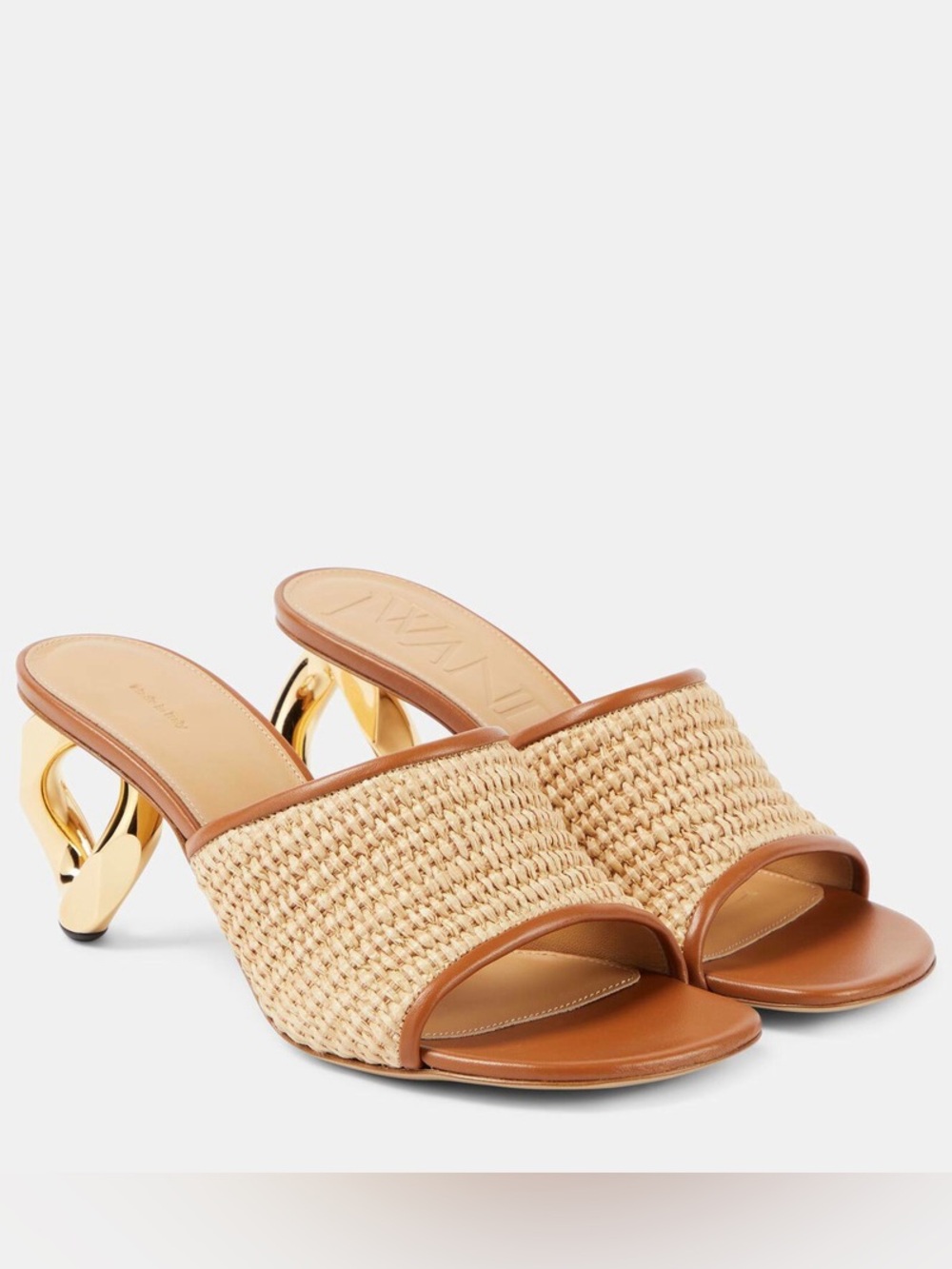 JW Anderson Chain Heel leather-trimmed raffia sandals